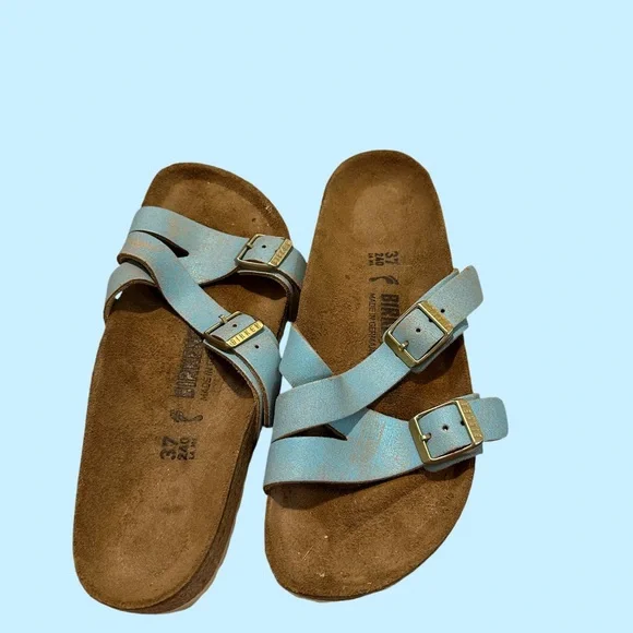 Birkenstock Blue Sandals with Cork Footbed and Metallic Straps - Picture 5 of 10